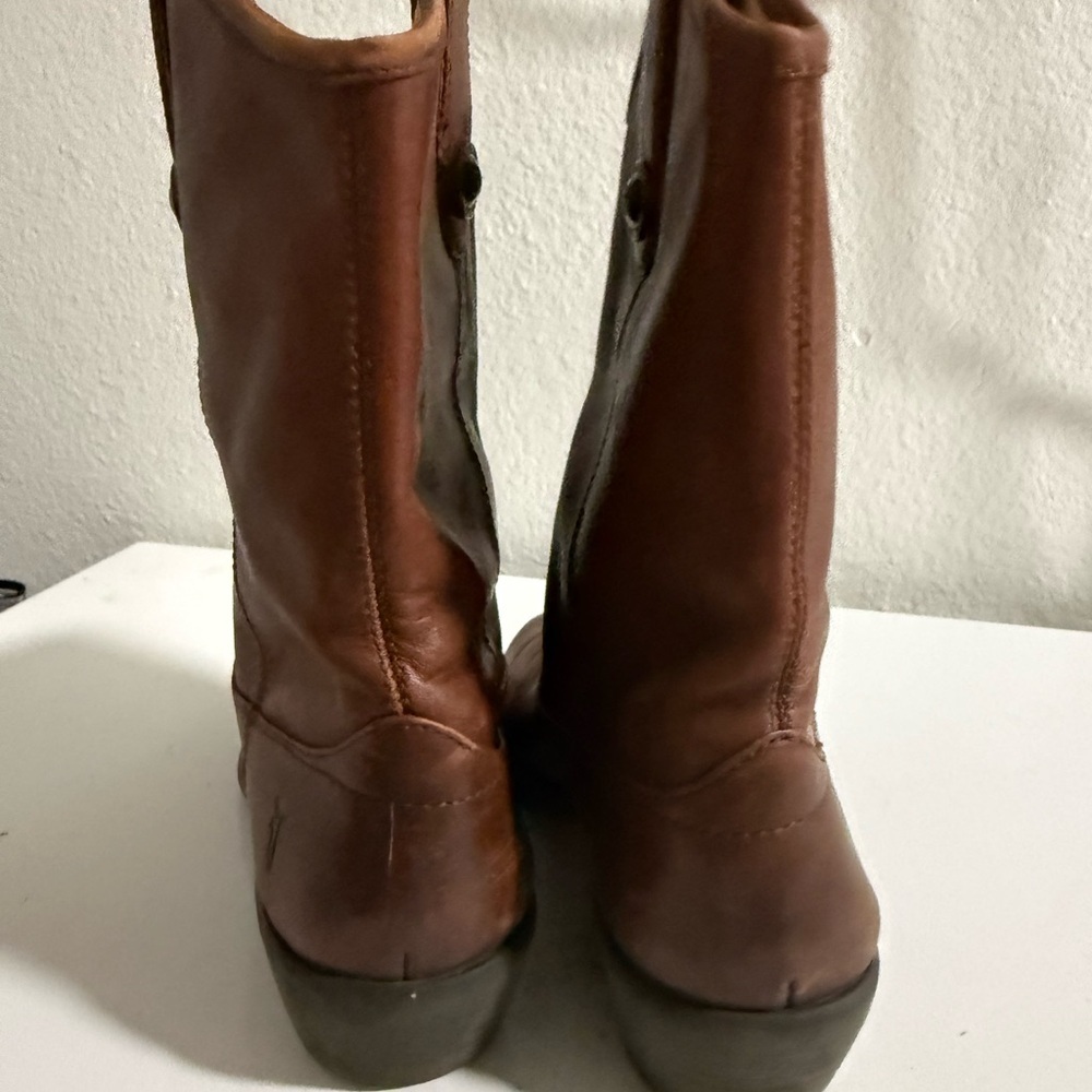 Frye Melissa button 2 Women's Brown Leather Heeled Boots - Picture 4 of 10